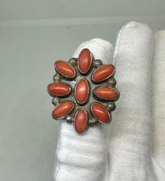 Antique Navajo Native American Indian Coral Ring Silver Old Pawn