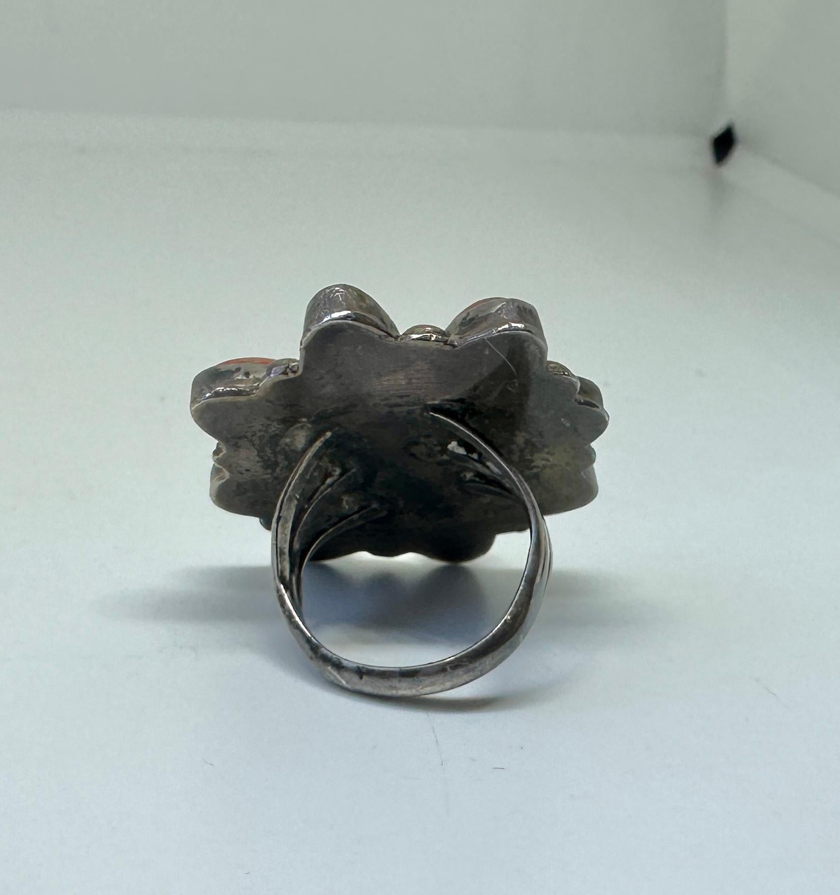 Antiguo Anillo de Coral Indio Americano Navajo Antiguo Peón de Plata en venta 1