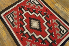 1940s Red Geometric Antique American Navajo Rug 2'2"x2'10" Wool Flatweave Carpet
