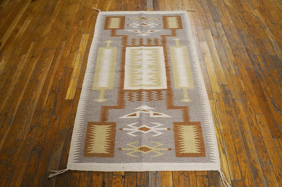 Hand-Knotted 1930s American Navajo Storm Pattern Rug ( 2'7
