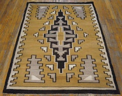 Unique Camel Ground & Gray Charcoal Medallion Design Antique American Navajo Rug