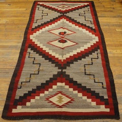1930s Grey Red Brown Antique Tribal Navajo Rug 3'10"x7'4" Flatwoven Wool Carpet