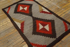 1930s Multi Medallion Antique American Navajo Carpet 4x5'3" Flatweave Wool Rug