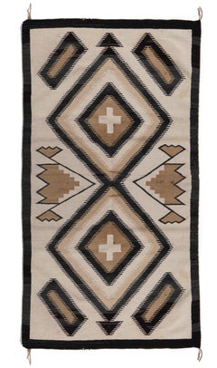 Antique Circa 1910 Navajo Hand Woven Light Beigs Charcoal Wool Rug 3'7 X 6'9