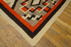1930s Grey Black Red Antique American Navajo Carpet 4' x 5'8" Flatwoven Wool Rug
