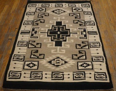 1940s Gray Geometric Antique American Navajo Carpet 4'x5'8'' Flatweave Wool Rug