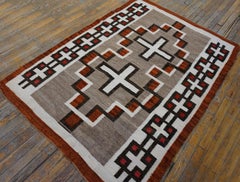 1920s Grey Tan Red Black Tribal Antique American Navajo Carpet 4'x5'9" Wool Rug