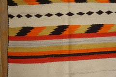 1930s Ivory Stripe Antique American Navajo Carpet 4'2"x6'2" Handwoven Wool Rug
