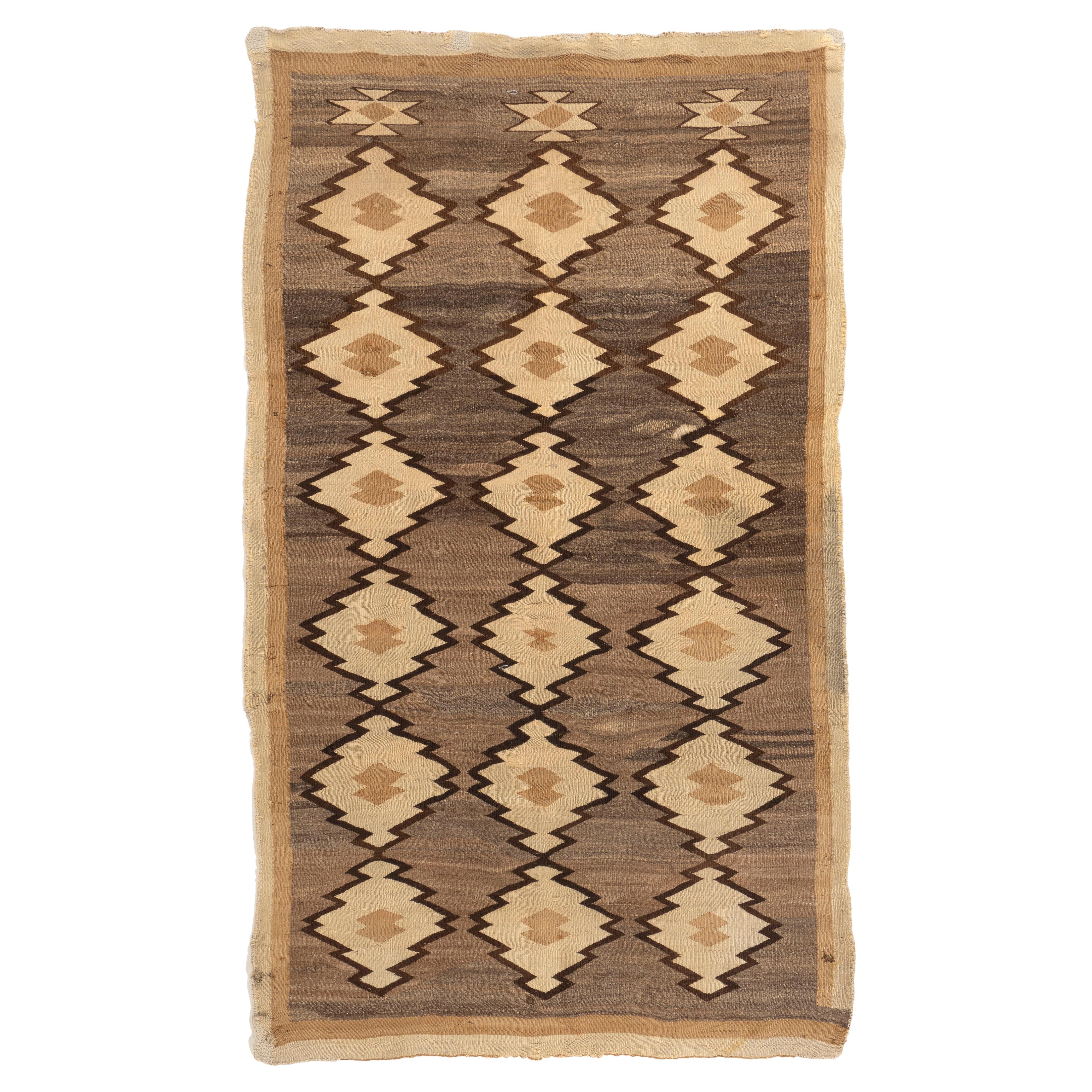 Antique Circa 1910 Navajo Hand Woven Taupes Ivory Wool Rug 4'5 X 5'8 For Sale