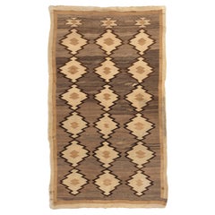 Antique Circa 1910 Navajo Hand Woven Taupes Ivory Wool Rug 4'5 X 5'8