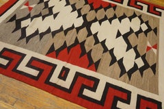 1920 Grey Ivory Red Antique American Navajo Carpet 5'6"x6'6 Flatwoven Tribal Rug