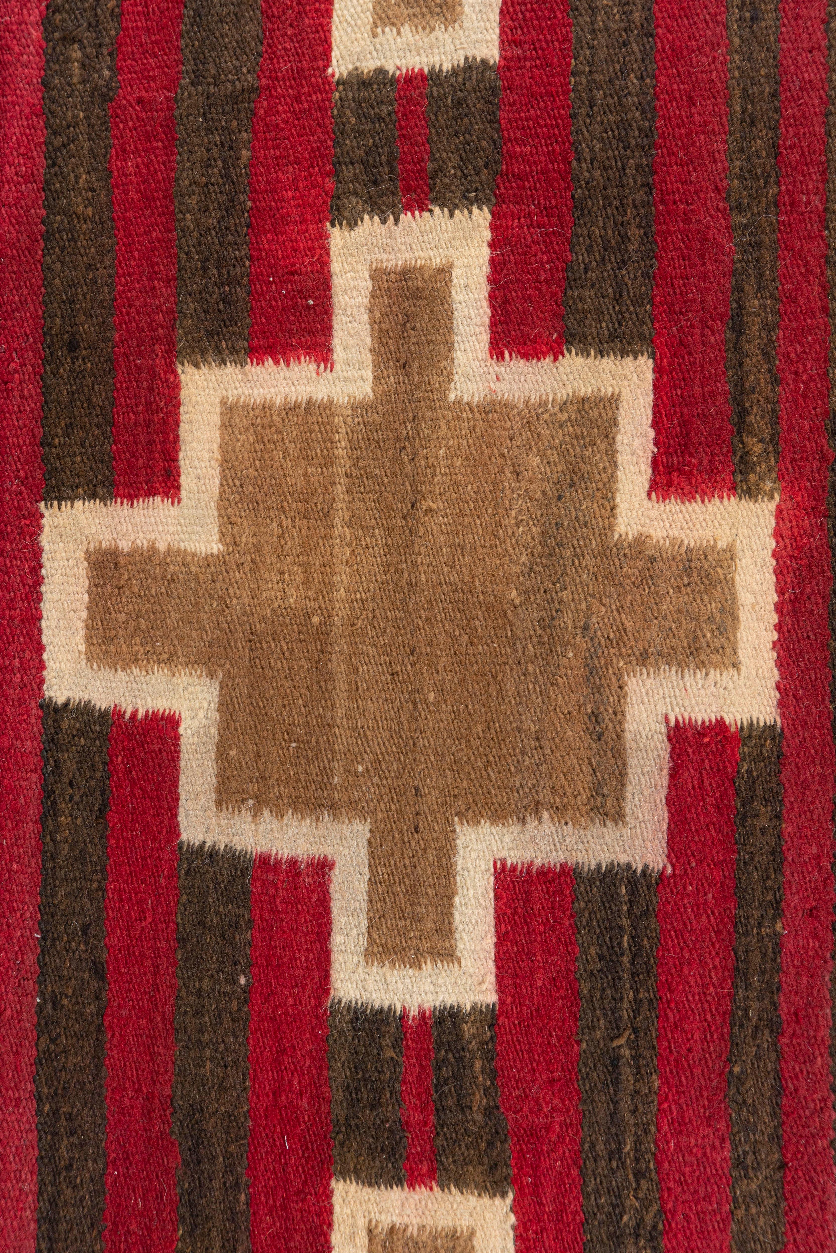 Native American Antique Circa 1900 Navajo Hand Woven Red Black Rug 5'1 X 5'8 For Sale