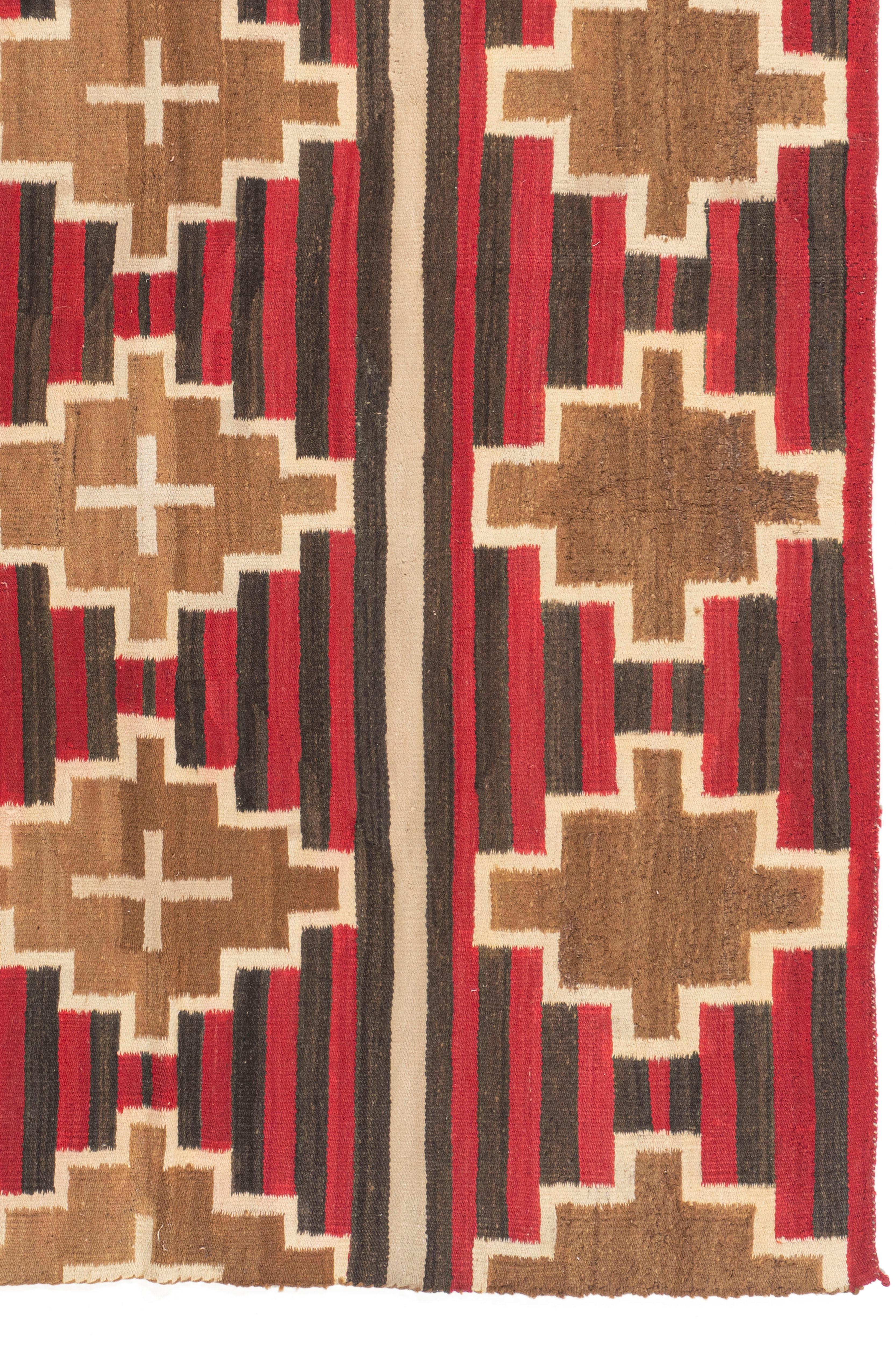 American Antique Circa 1900 Navajo Hand Woven Red Black Rug 5'1 X 5'8 For Sale