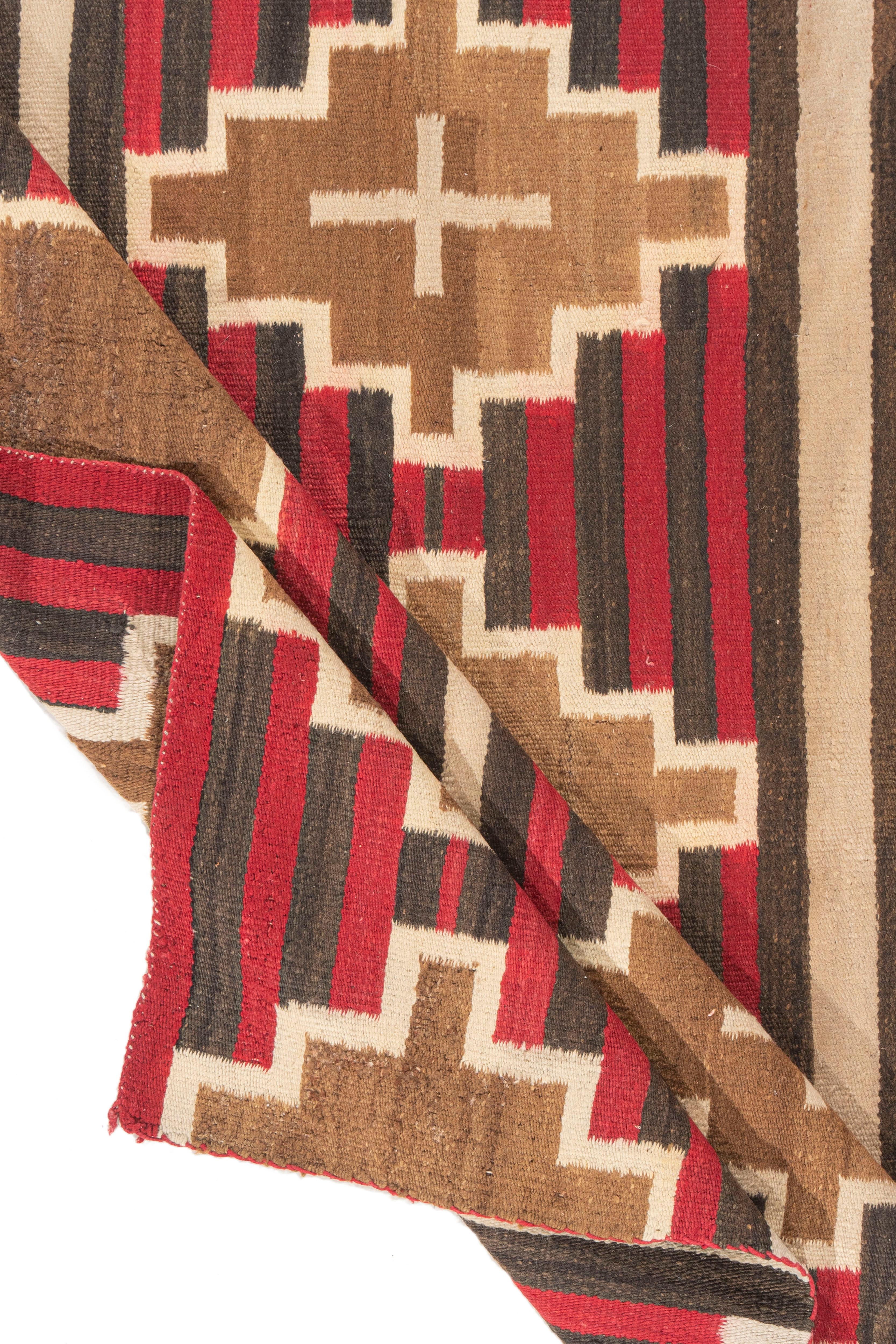 Hand-Knotted Antique Circa 1900 Navajo Hand Woven Red Black Rug 5'1 X 5'8 For Sale