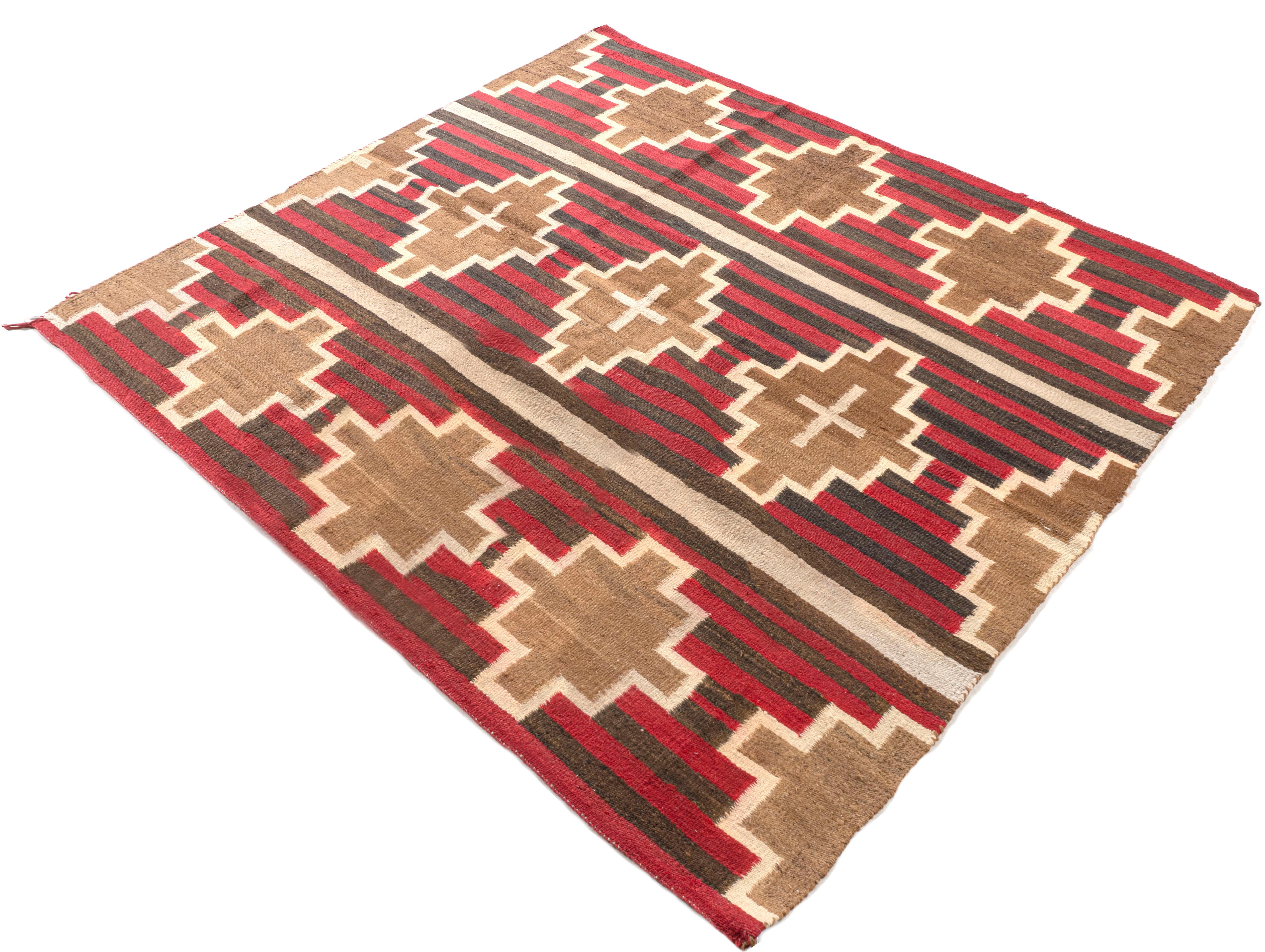 Antique Circa 1900 Navajo Hand Woven Red Black Rug 5'1 X 5'8 In Good Condition For Sale In New York, NY