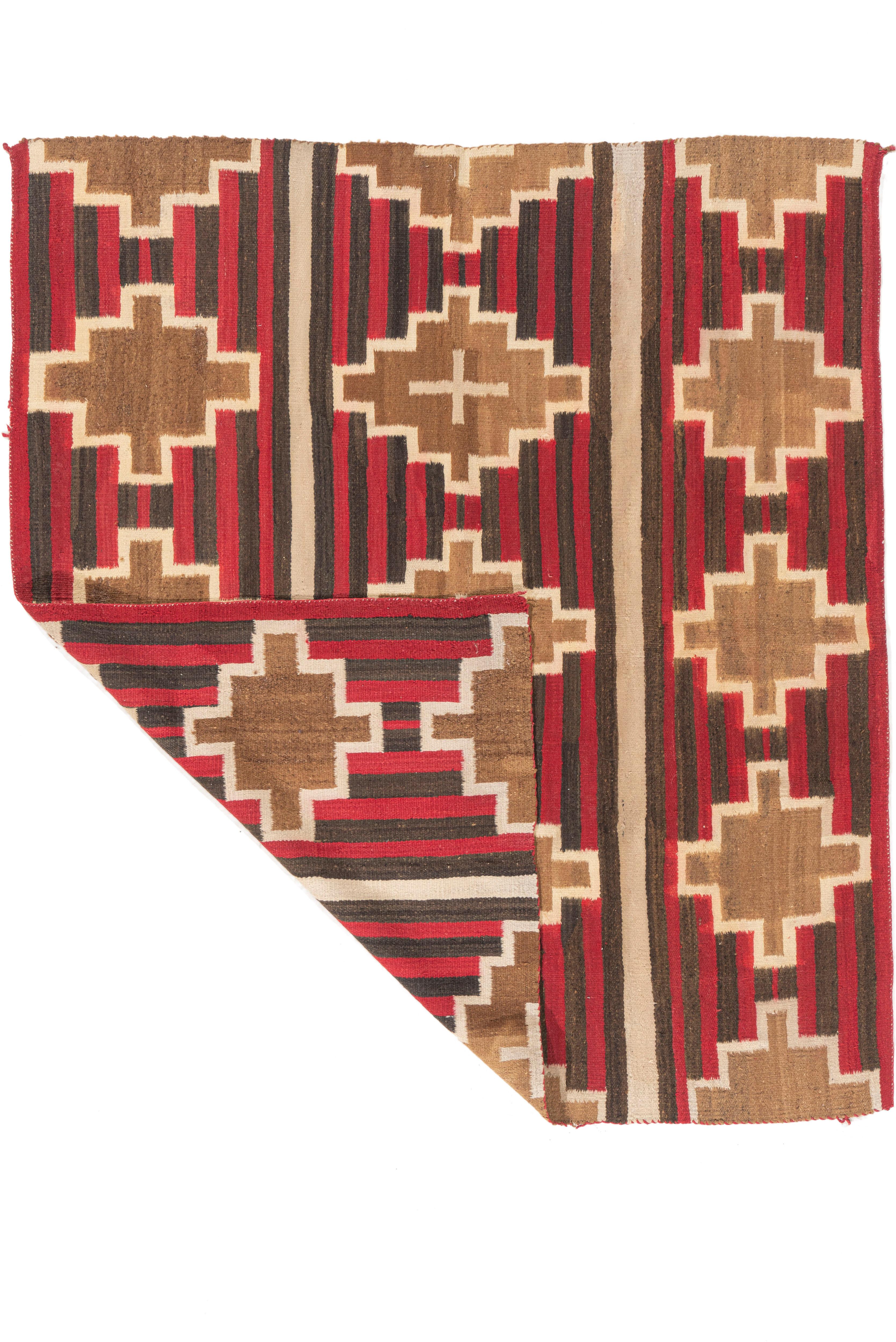 Wool Antique Circa 1900 Navajo Hand Woven Red Black Rug 5'1 X 5'8 For Sale