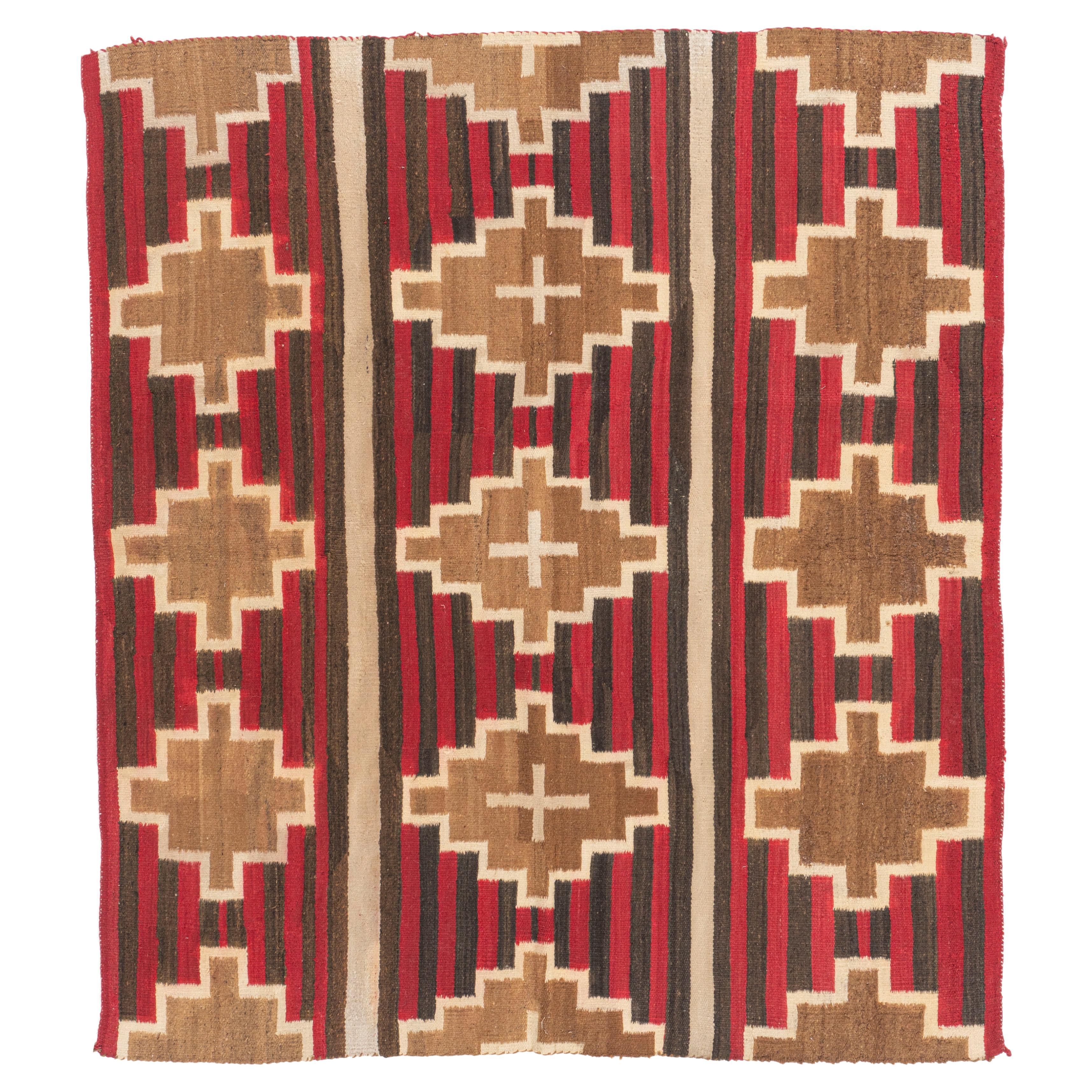 Antique Circa 1900 Navajo Hand Woven Red Black Rug 5'1 X 5'8