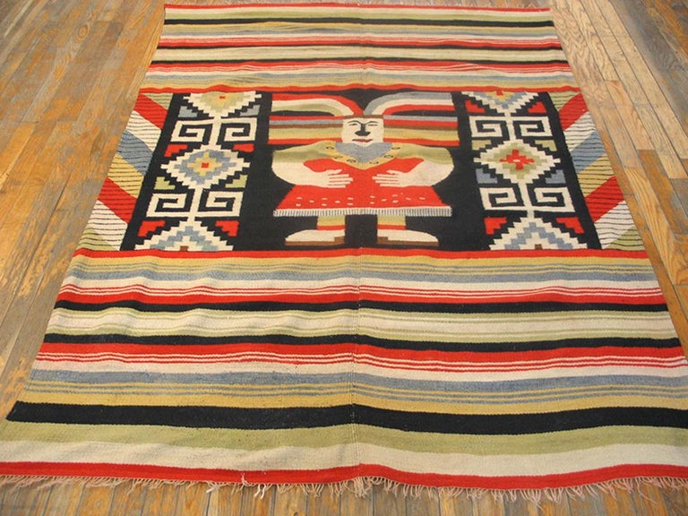 Hand-Woven Vintage Mexican Flat weave  4'5