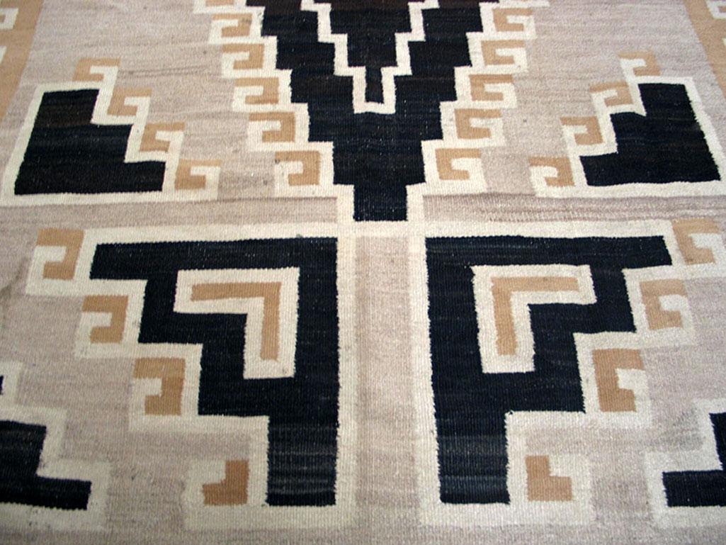 Hand-Woven 1930s American Two Grey Hills Navajo Carpet ( 5'4