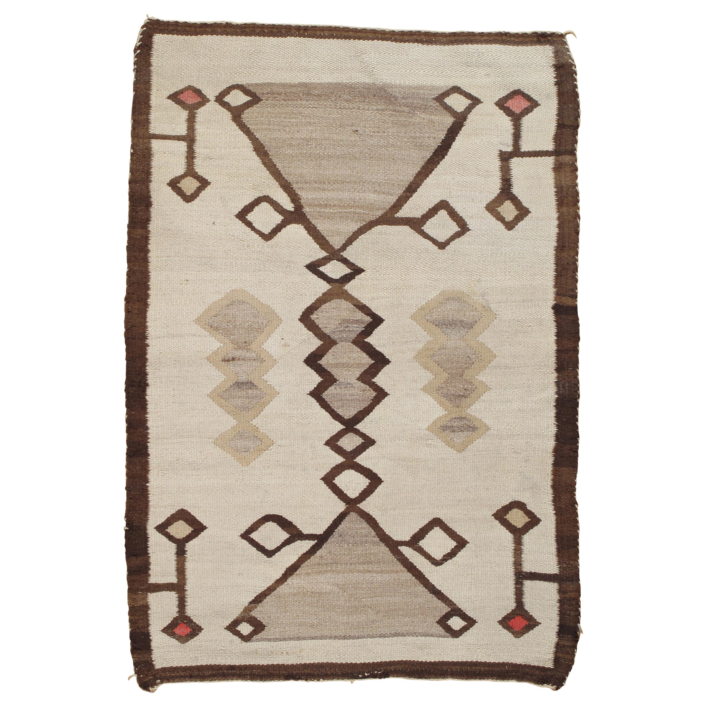 Antique Navajo Rug, Handmade Wool Oriental Rug, Caramel, Beige, Taupe and Brown