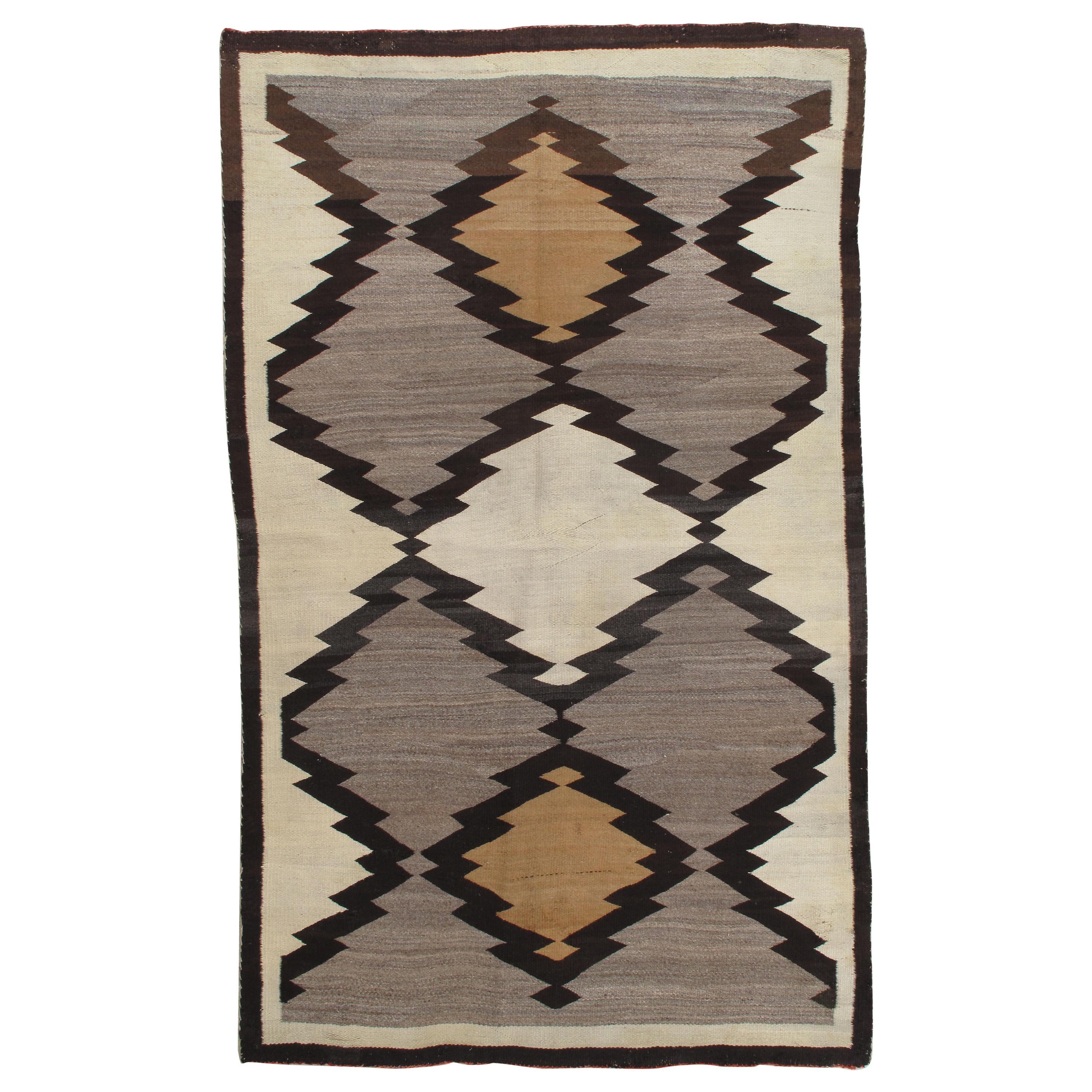 Antique Navajo Rug, Handmade Wool Oriental Rug, Gray, Beige, Caramel