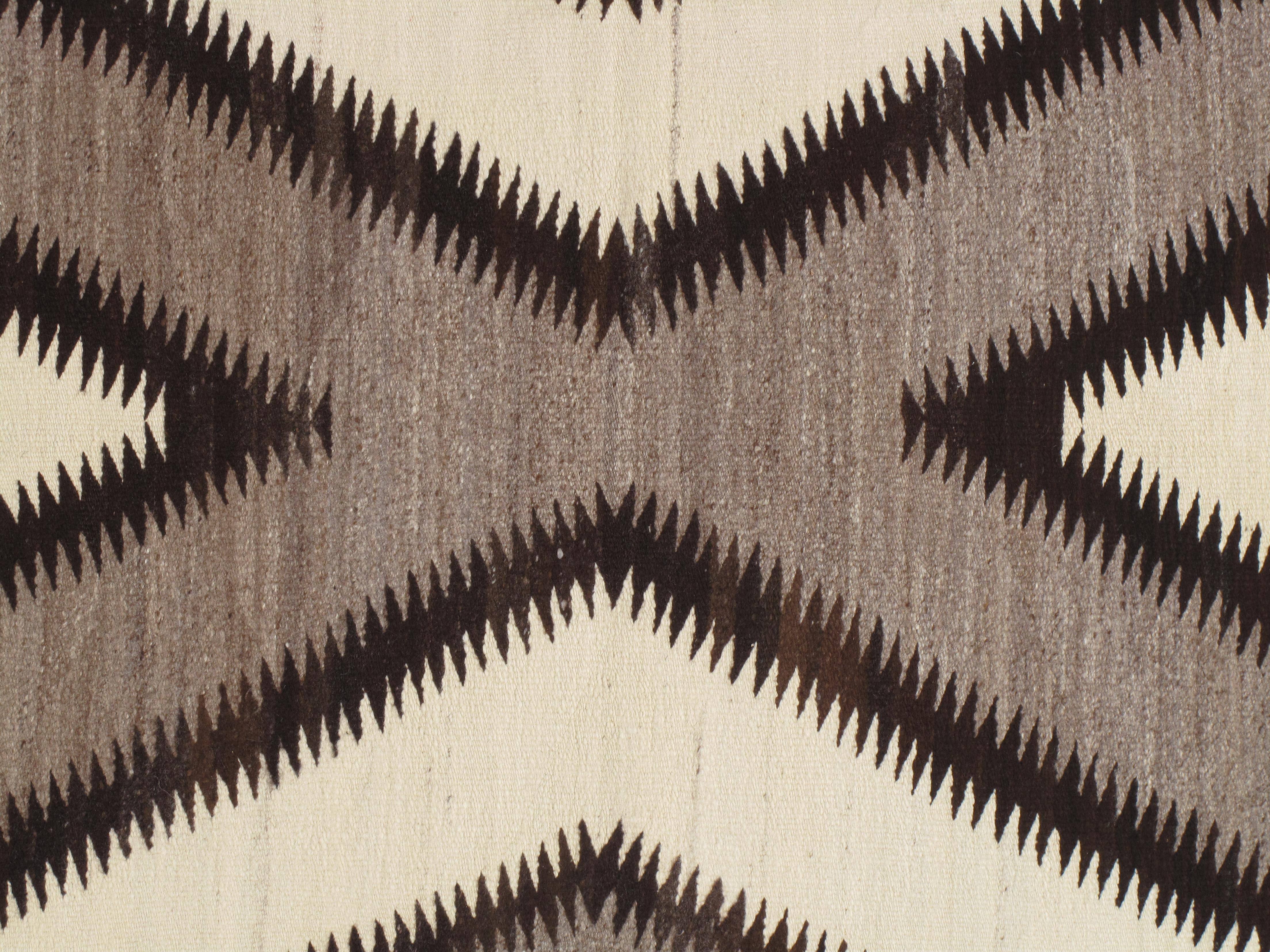 Hand-Knotted Antique Navajo Rug, Handmade Wool Oriental Rug, Gray, Ivory and Dark Brown