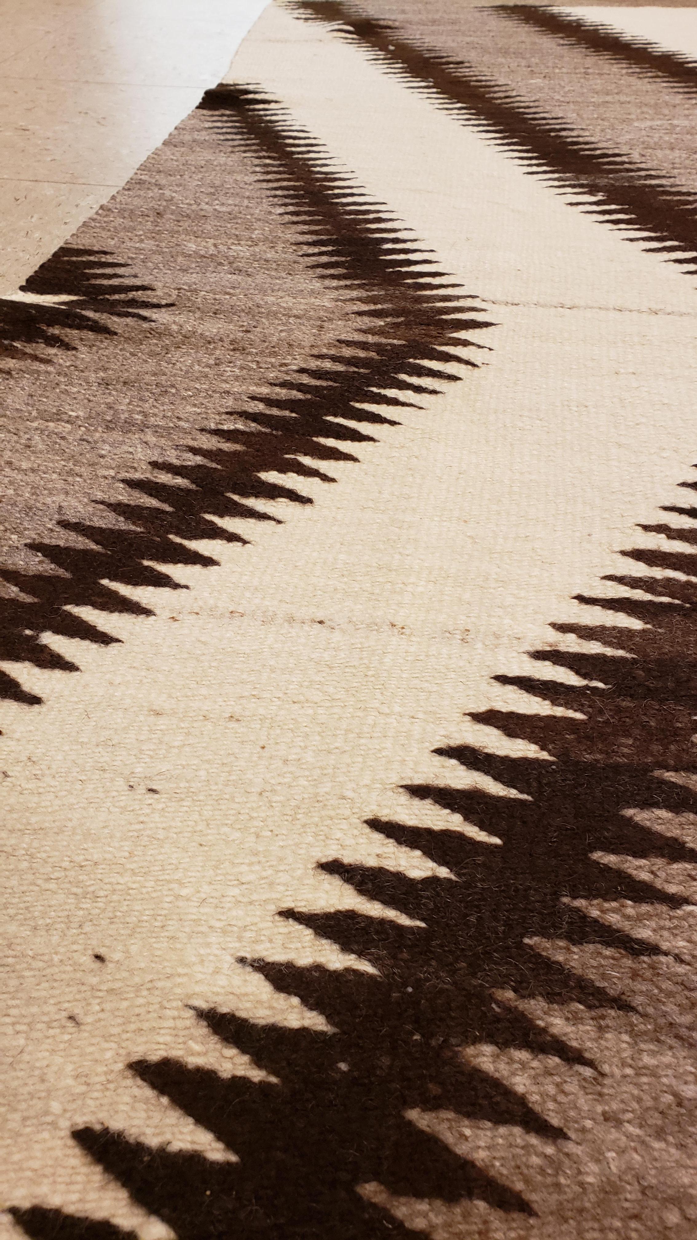 Early 20th Century Antique Navajo Rug, Handmade Wool Oriental Rug, Gray, Ivory and Dark Brown