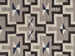Antique Navajo Rug, Handmade Wool Oriental Rug, Gray, Ivory, Blue and Brown