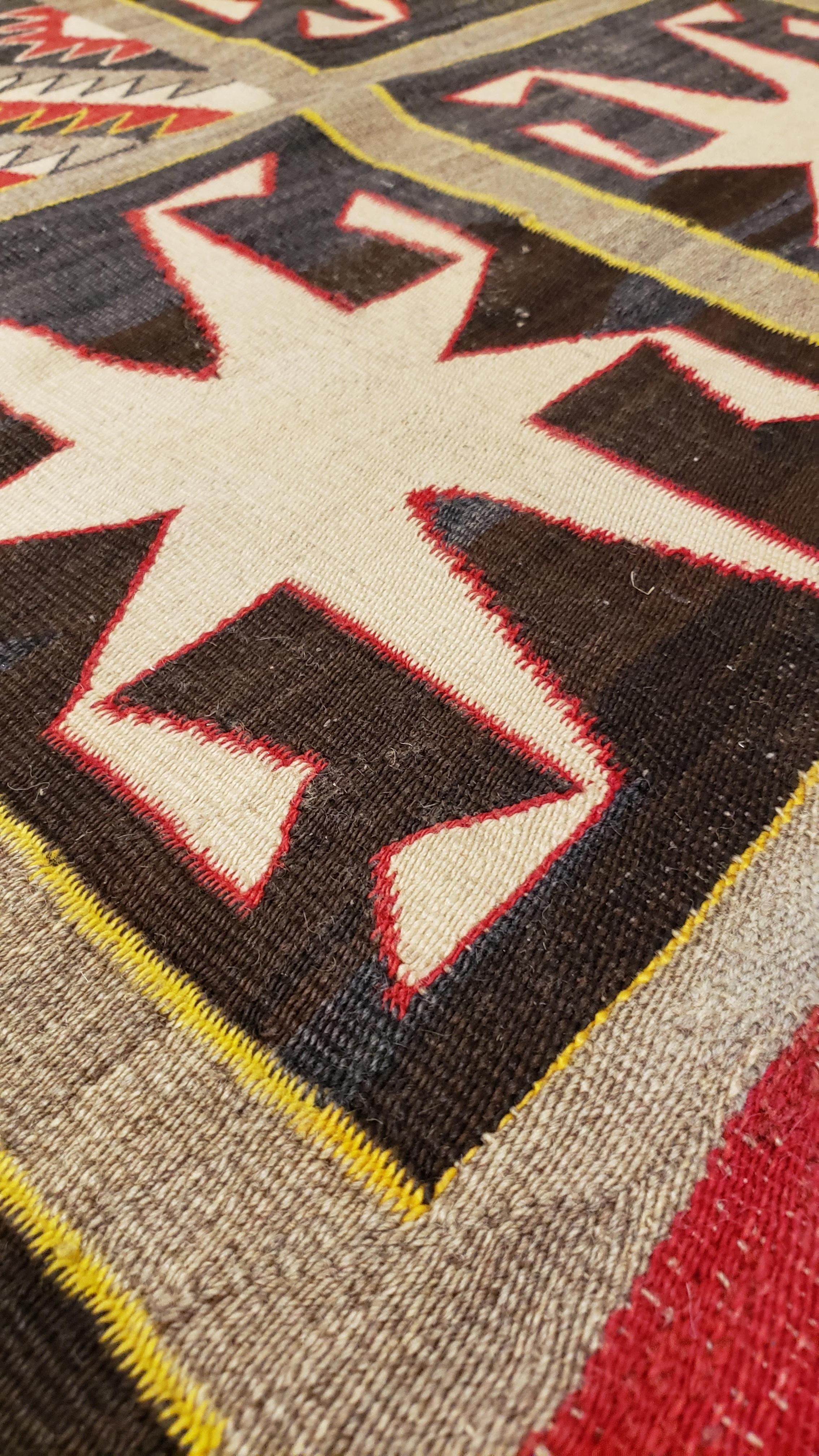 Antique Navajo Rug, Handmade Wool Oriental Rug, Red, Beige and Brown 3