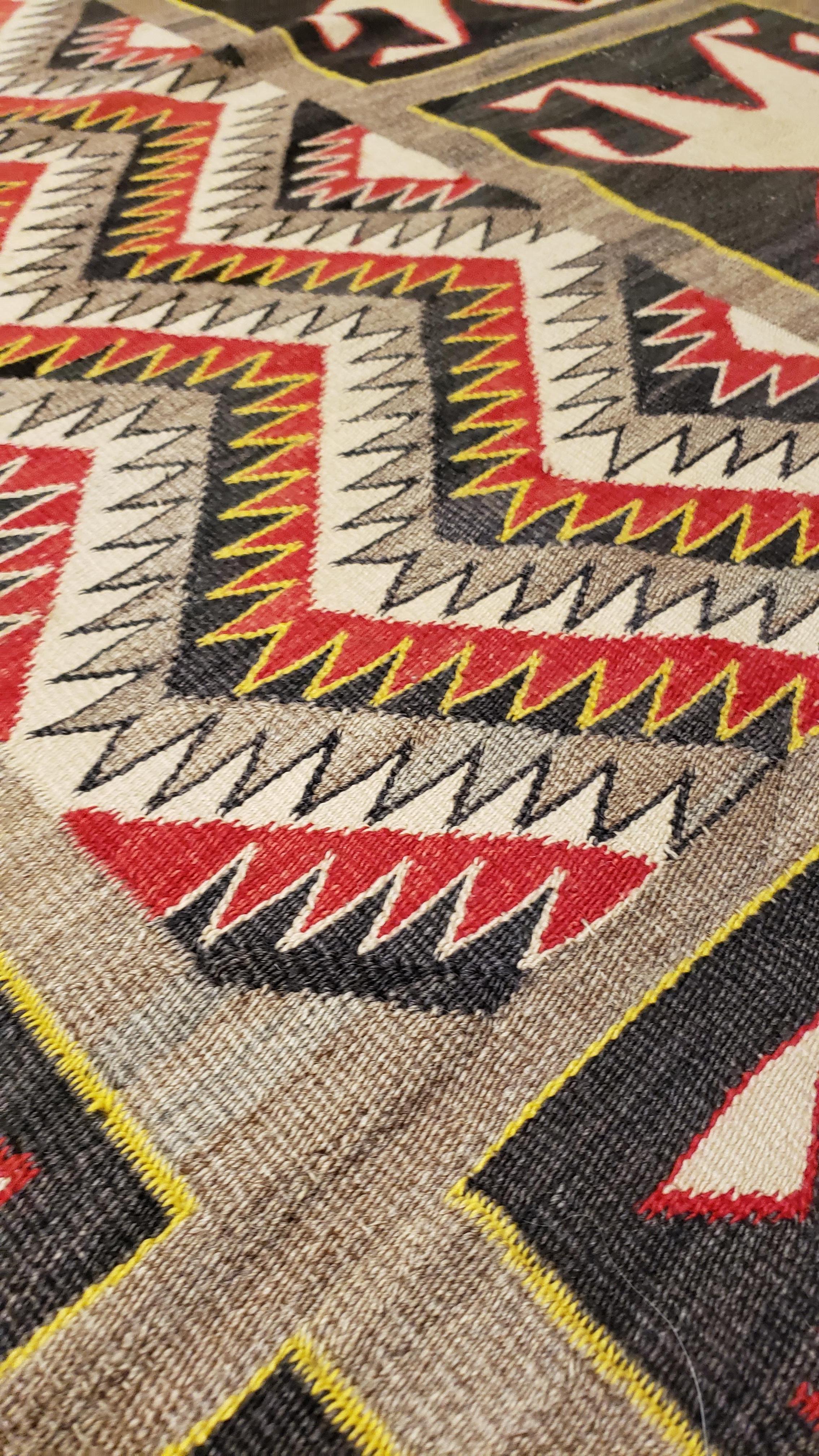 Antique Navajo Rug, Handmade Wool Oriental Rug, Red, Beige and Brown 4