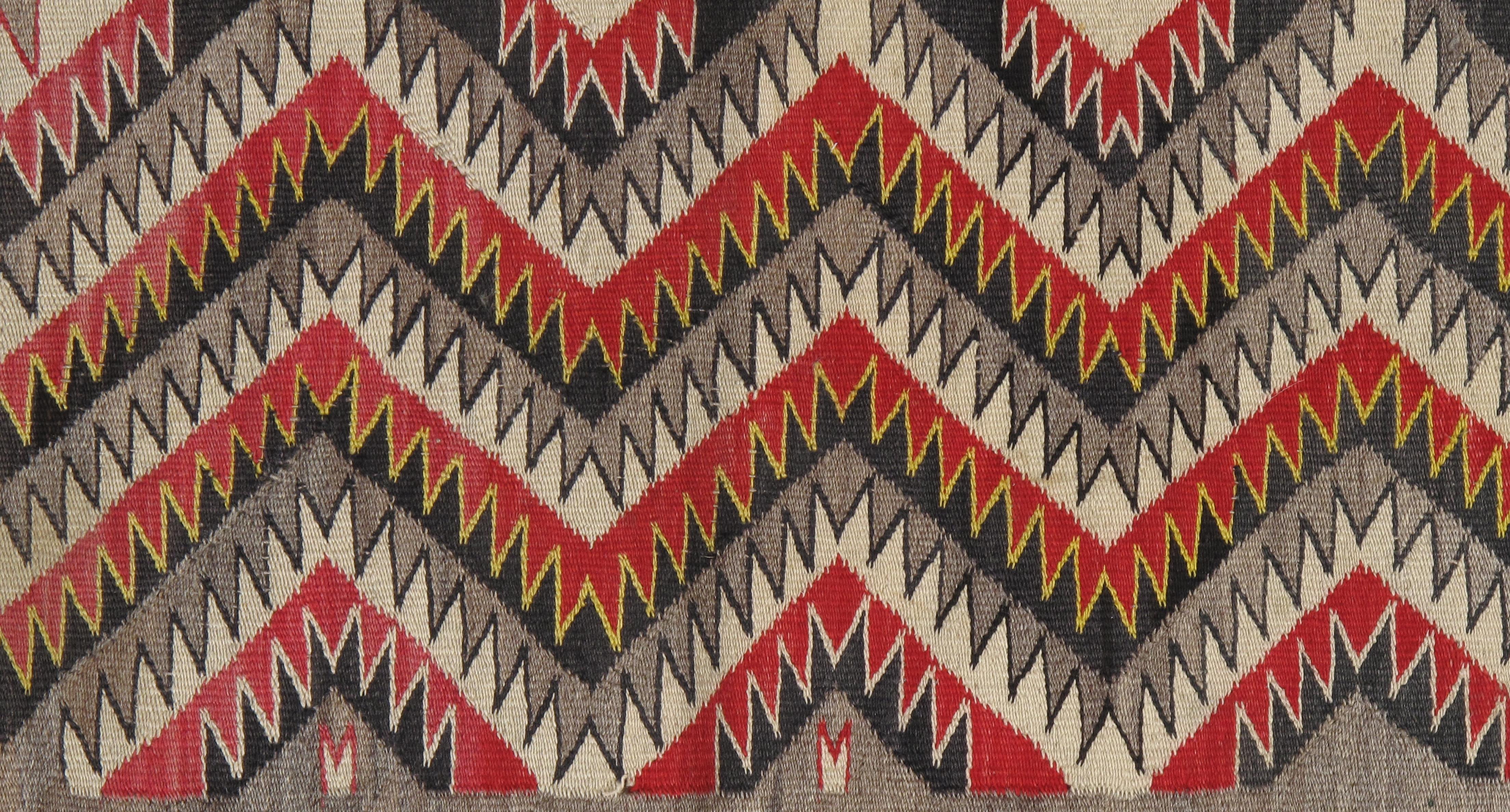 Antique Navajo Rug, Handmade Wool Oriental Rug, Red, Beige and Brown 7