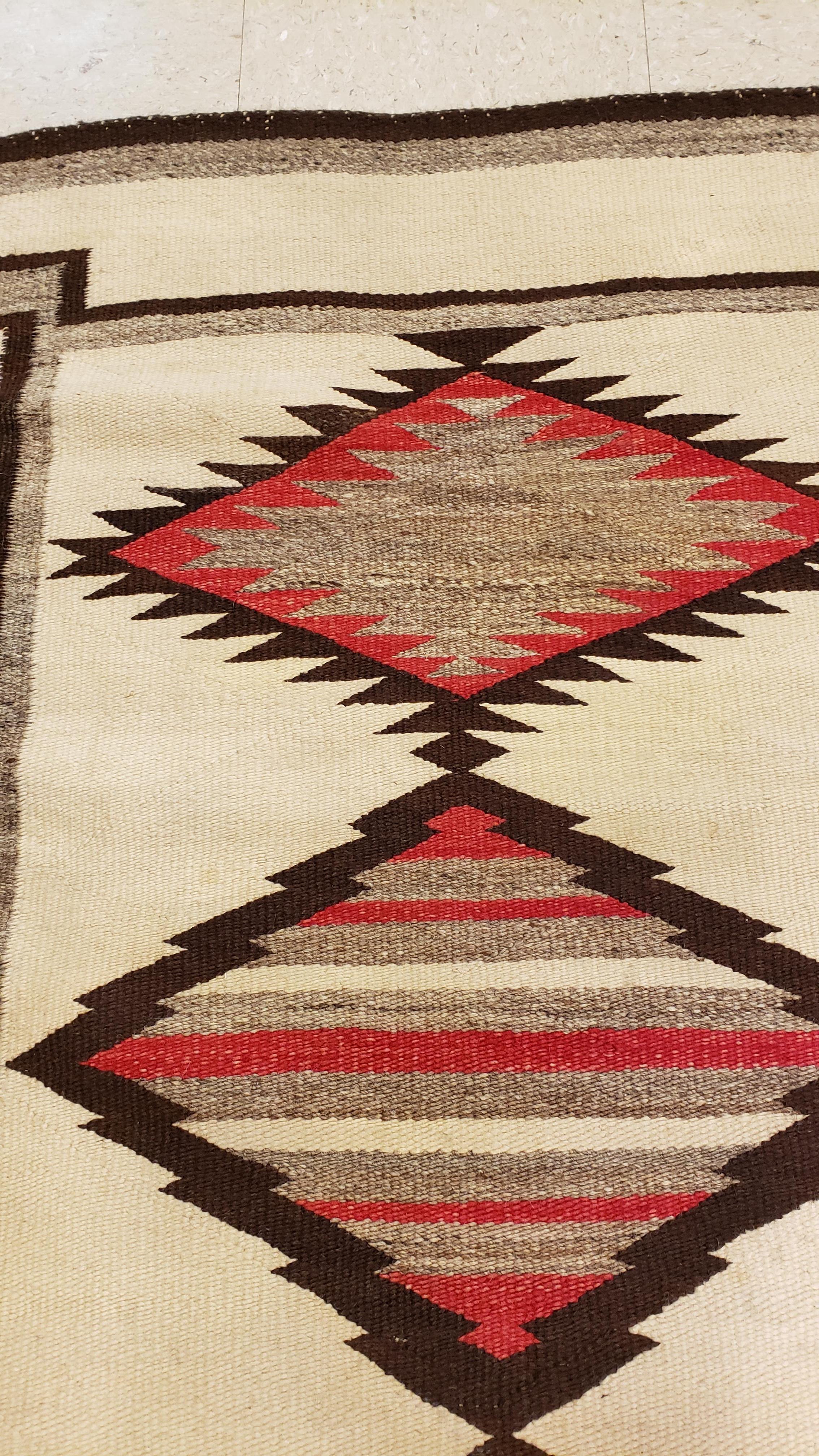Hand-Knotted Antique Navajo Rug, Handmade Wool Oriental Rug, Red, Beige and Brown