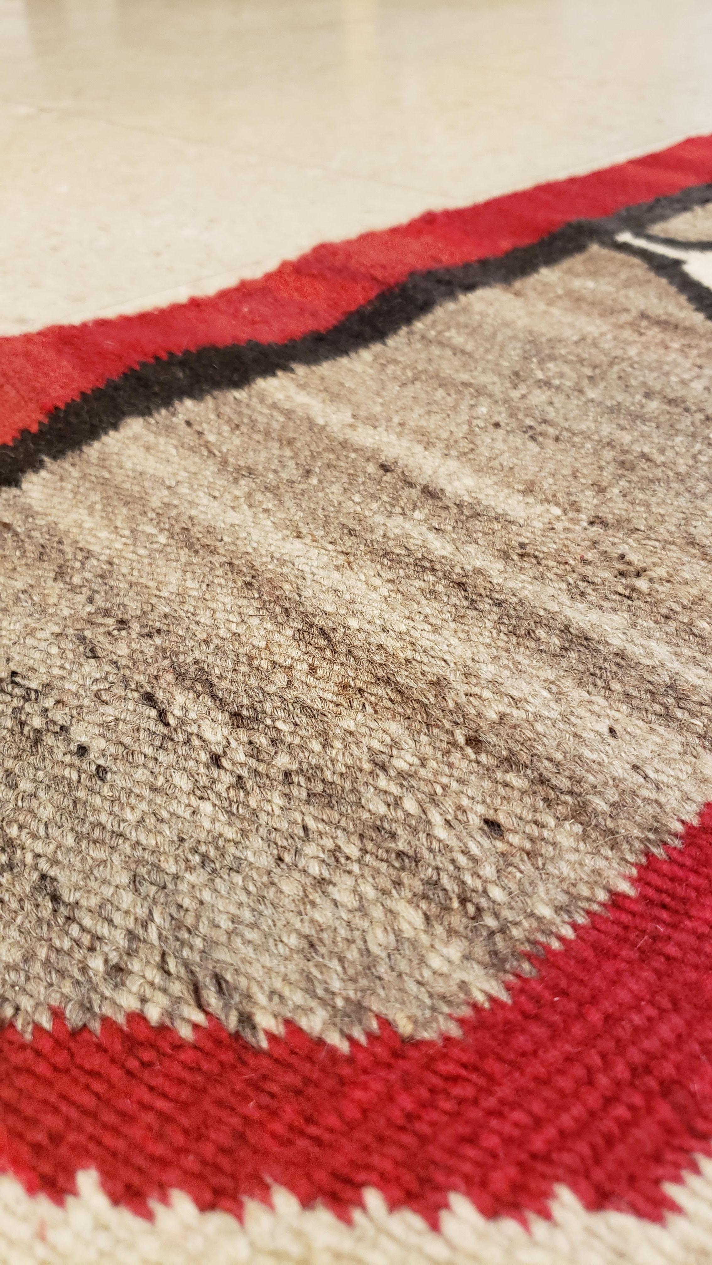 Hand-Knotted Antique Navajo Rug, Handmade Wool Oriental Rug, Red, Beige and Brown