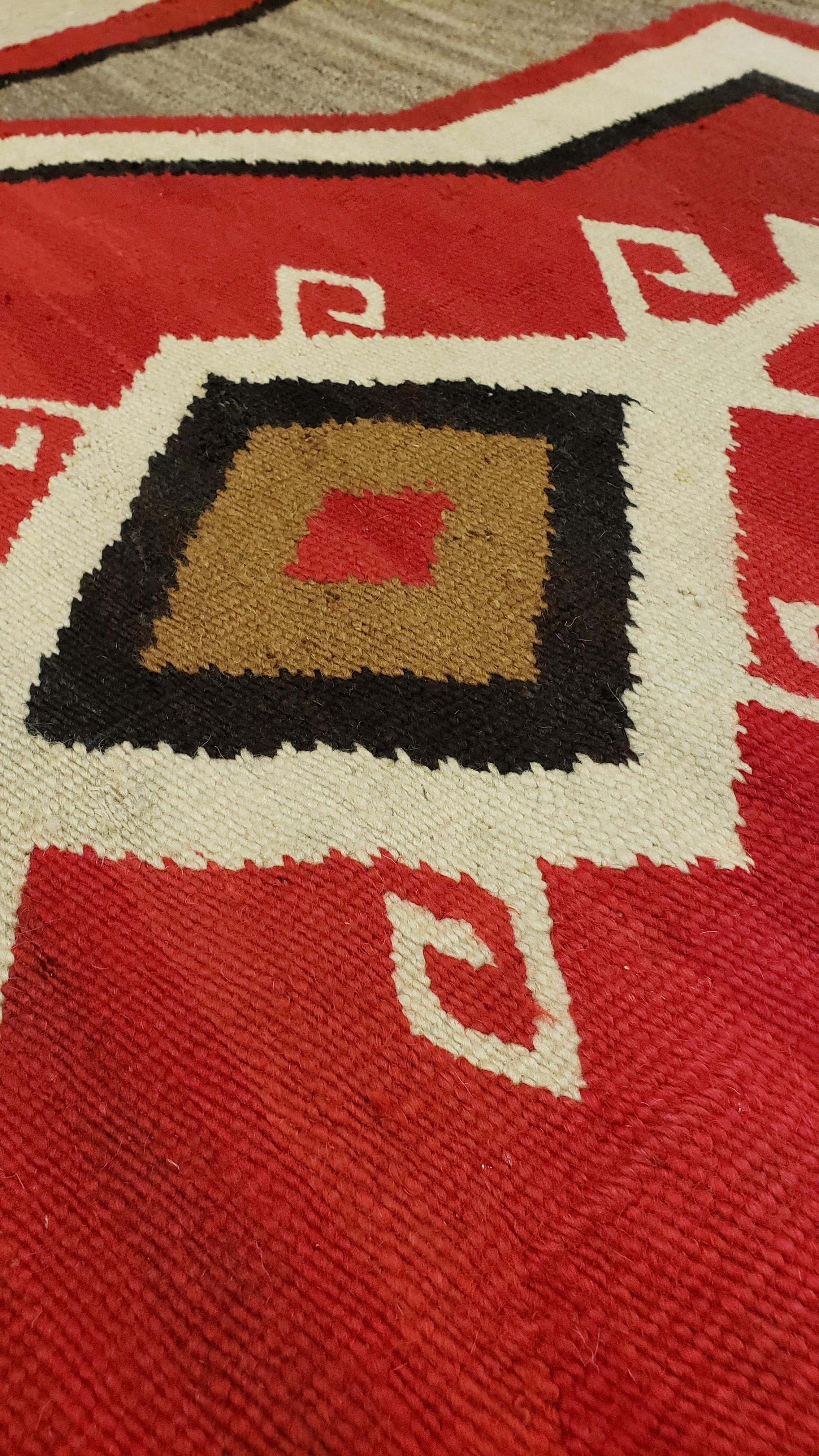 Early 20th Century Antique Navajo Rug, Handmade Wool Oriental Rug, Red, Beige and Brown