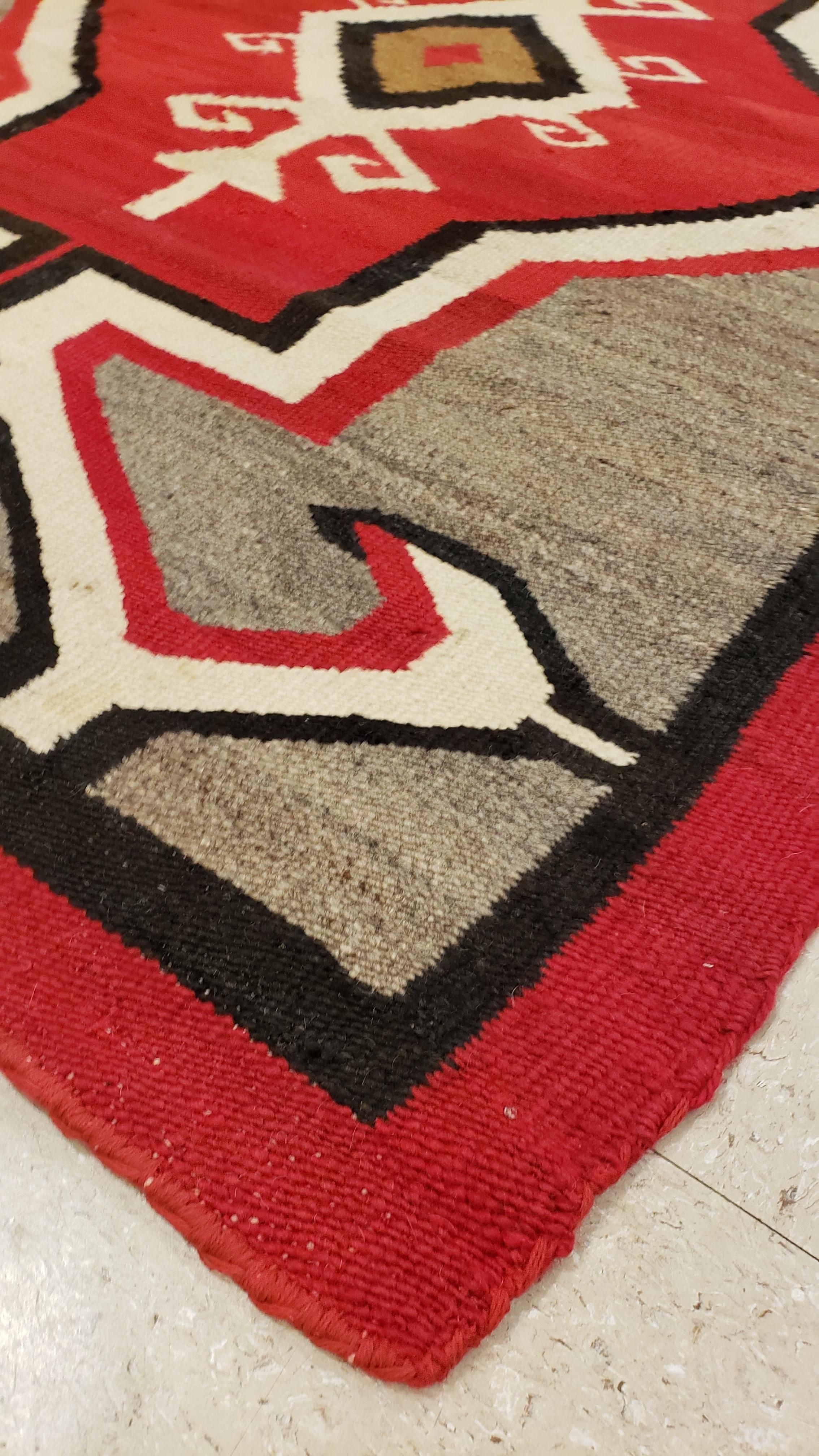 Antique Navajo Rug, Handmade Wool Oriental Rug, Red, Beige and Brown 1