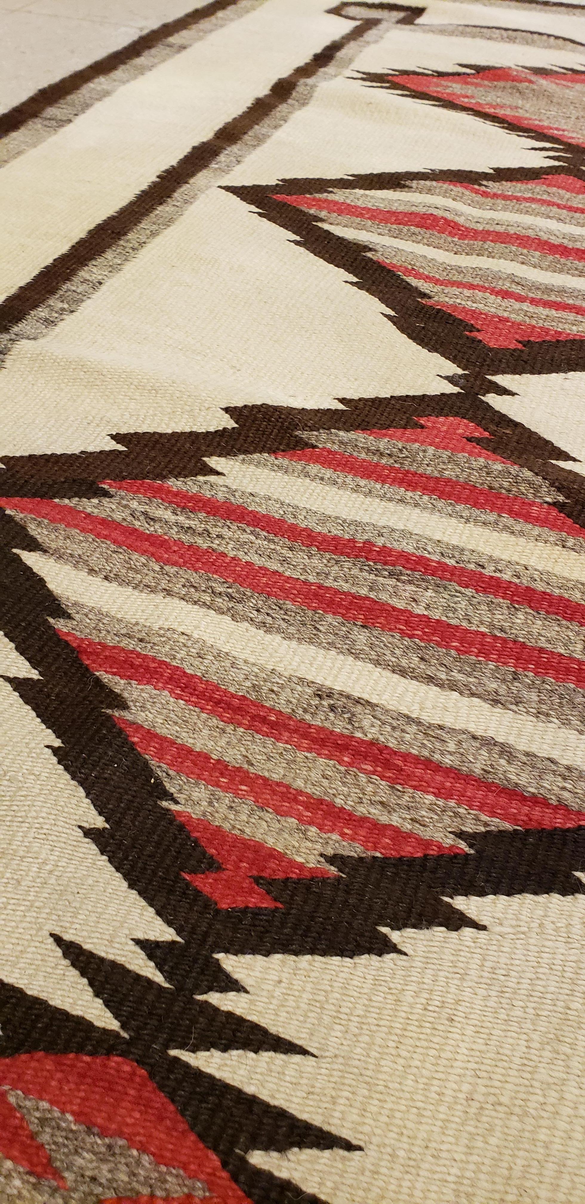 Antique Navajo Rug, Handmade Wool Oriental Rug, Red, Beige and Brown 2