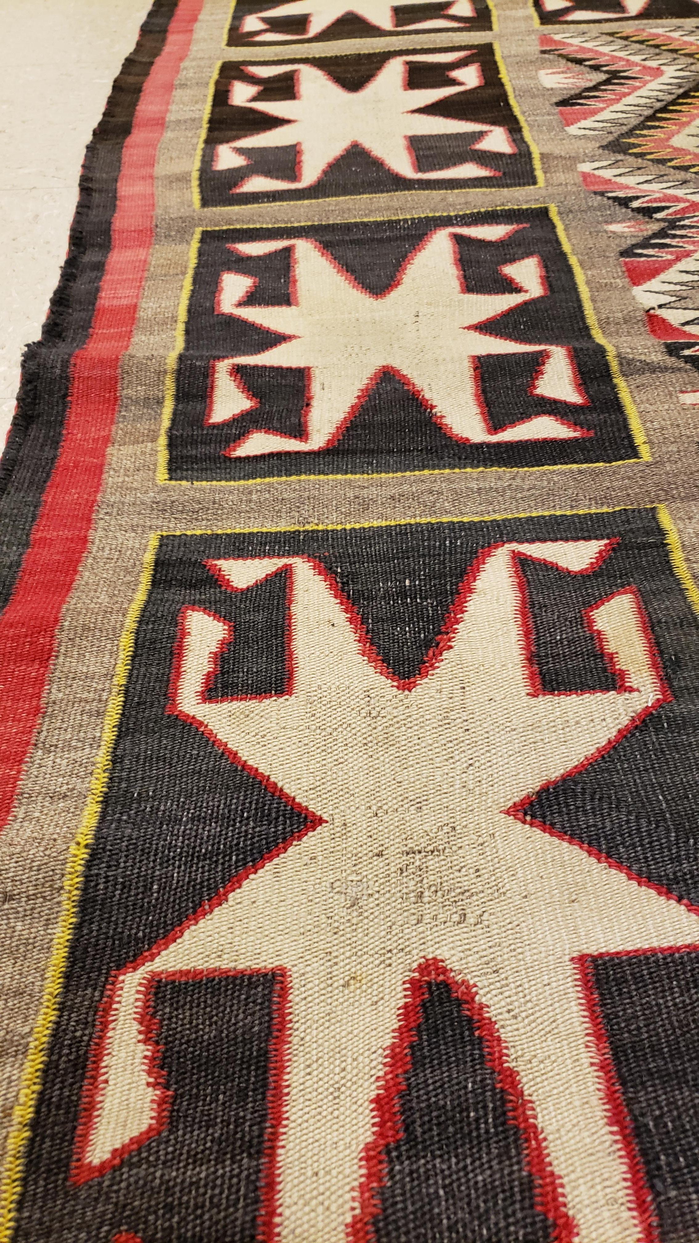 Antique Navajo Rug, Handmade Wool Oriental Rug, Red, Beige and Brown 1