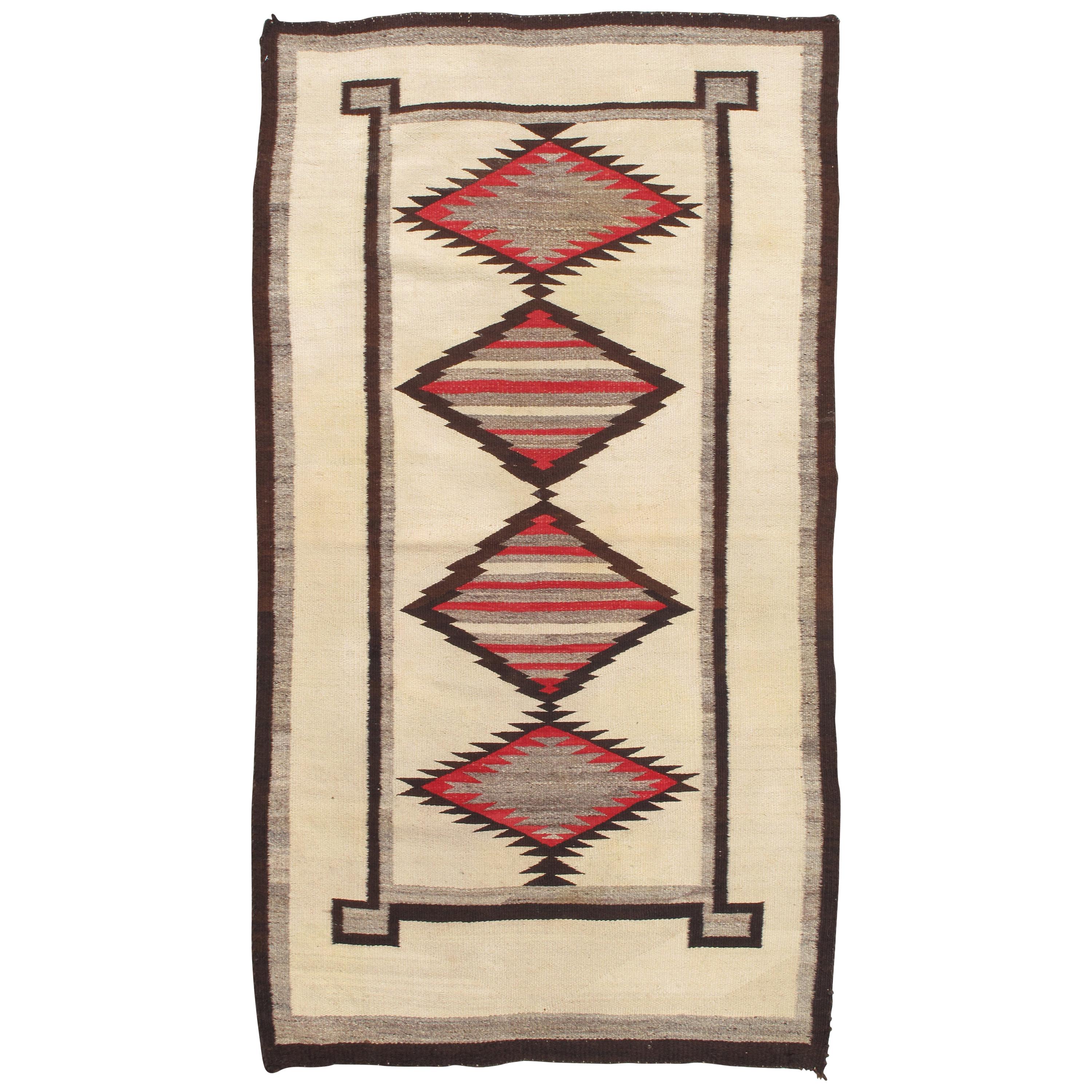 Antique Navajo Carpet, Handmade Rug, Brown, Blue, Beige, Taupe Soft Red