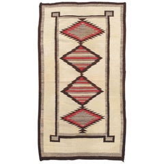 Antique Navajo Rug, Handmade Wool Oriental Rug, Red, Beige and Brown