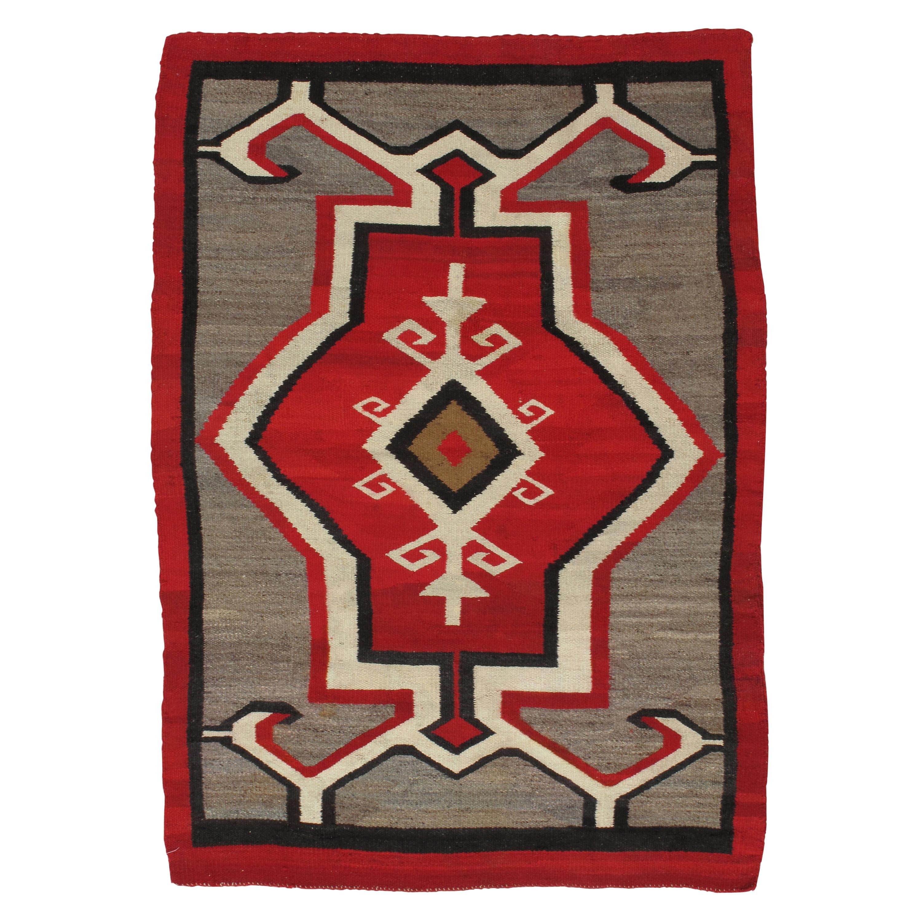 Antique Navajo Rug, Handmade Wool Oriental Rug, Red, Beige and Brown