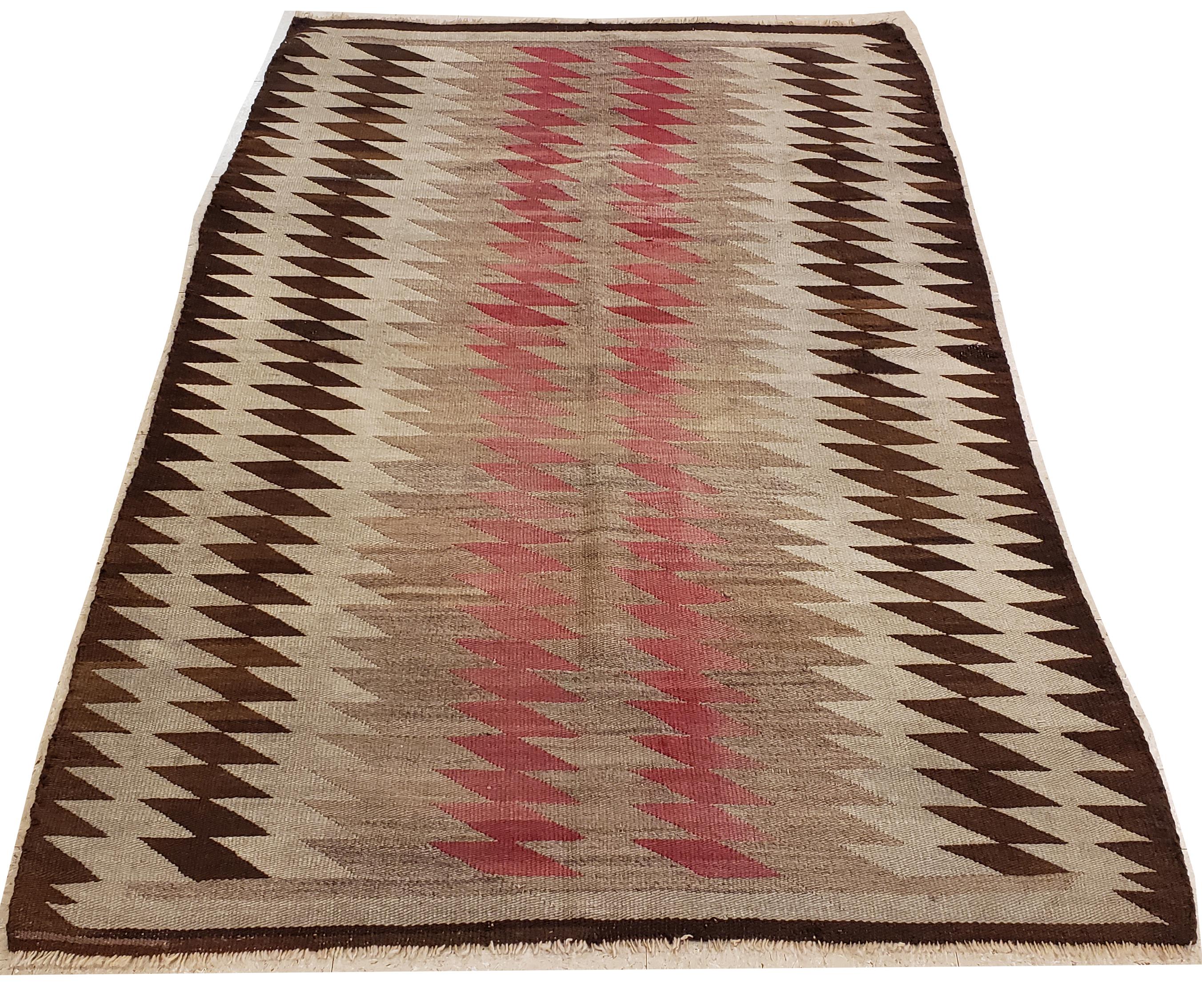 Antique Navajo Rug, Handmade Wool Oriental Rug, Taupe, Beige and Brown 1