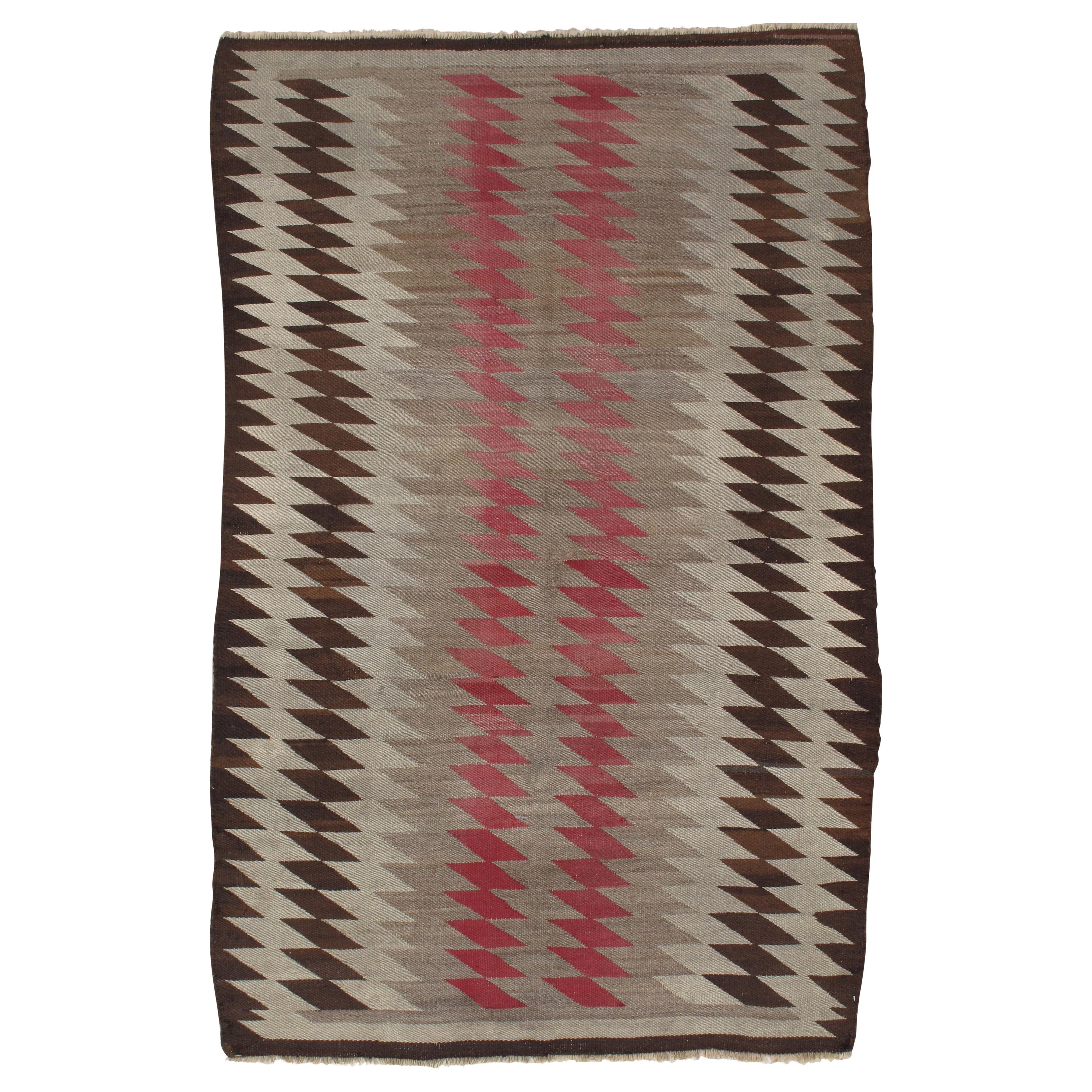 Antique Navajo Rug, Handmade Wool Oriental Rug, Taupe, Beige and Brown