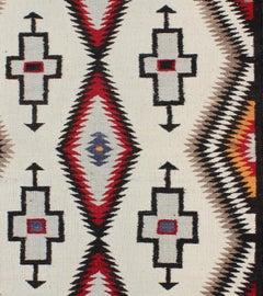 Antique Navajo Rug in Gray, Ivory, Black, Orange, and Red