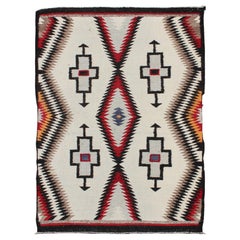 Antique Navajo Rug in Gray, Ivory, Black, Orange, and Red