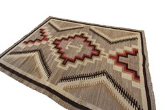 Antico tappeto navajo Raro tappeto popolare geometrico fatto a mano in lana beige 1920