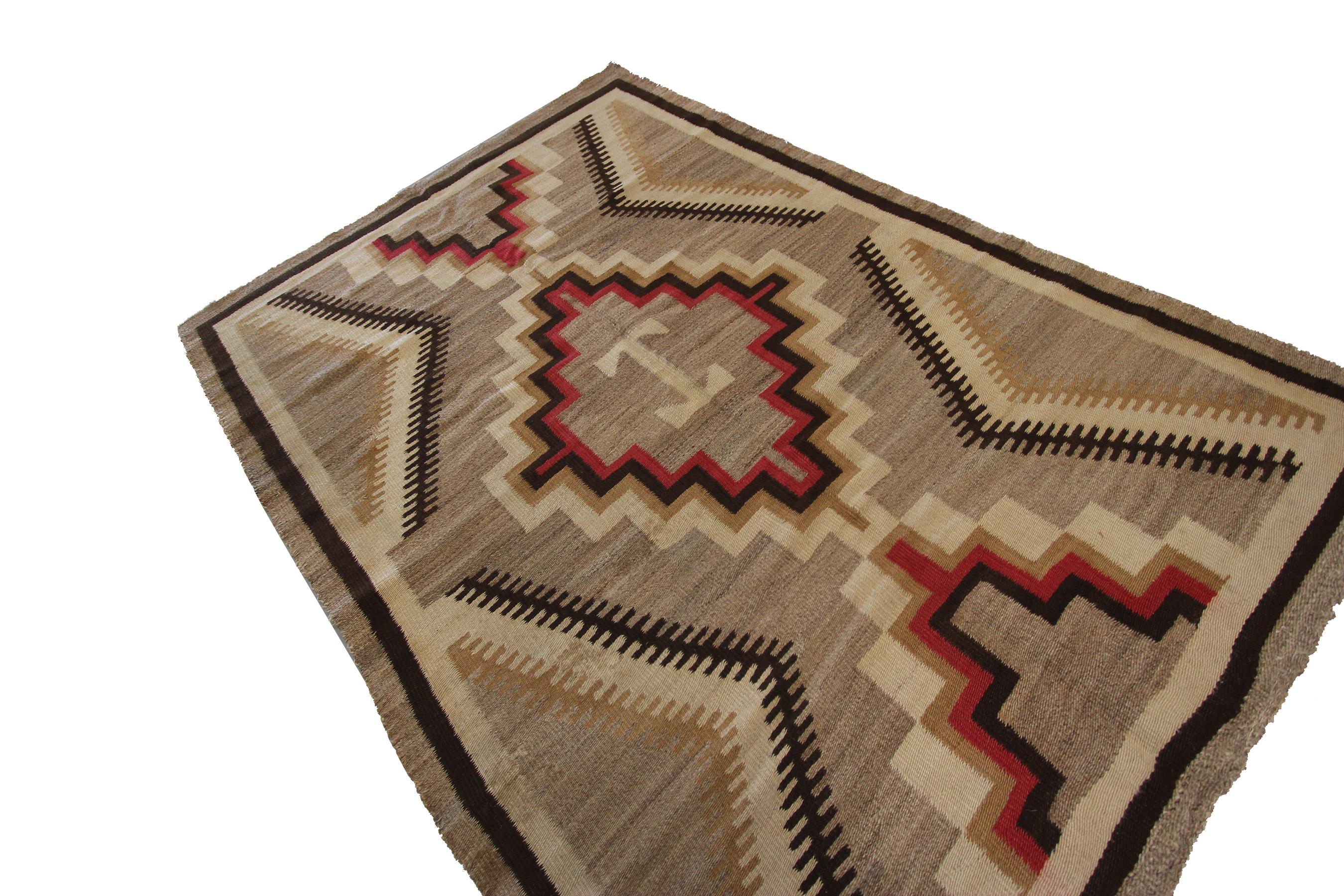 Persian Antique Navajo Rug Rare Folk Rug Geometric Handmade Wool Beige 1920