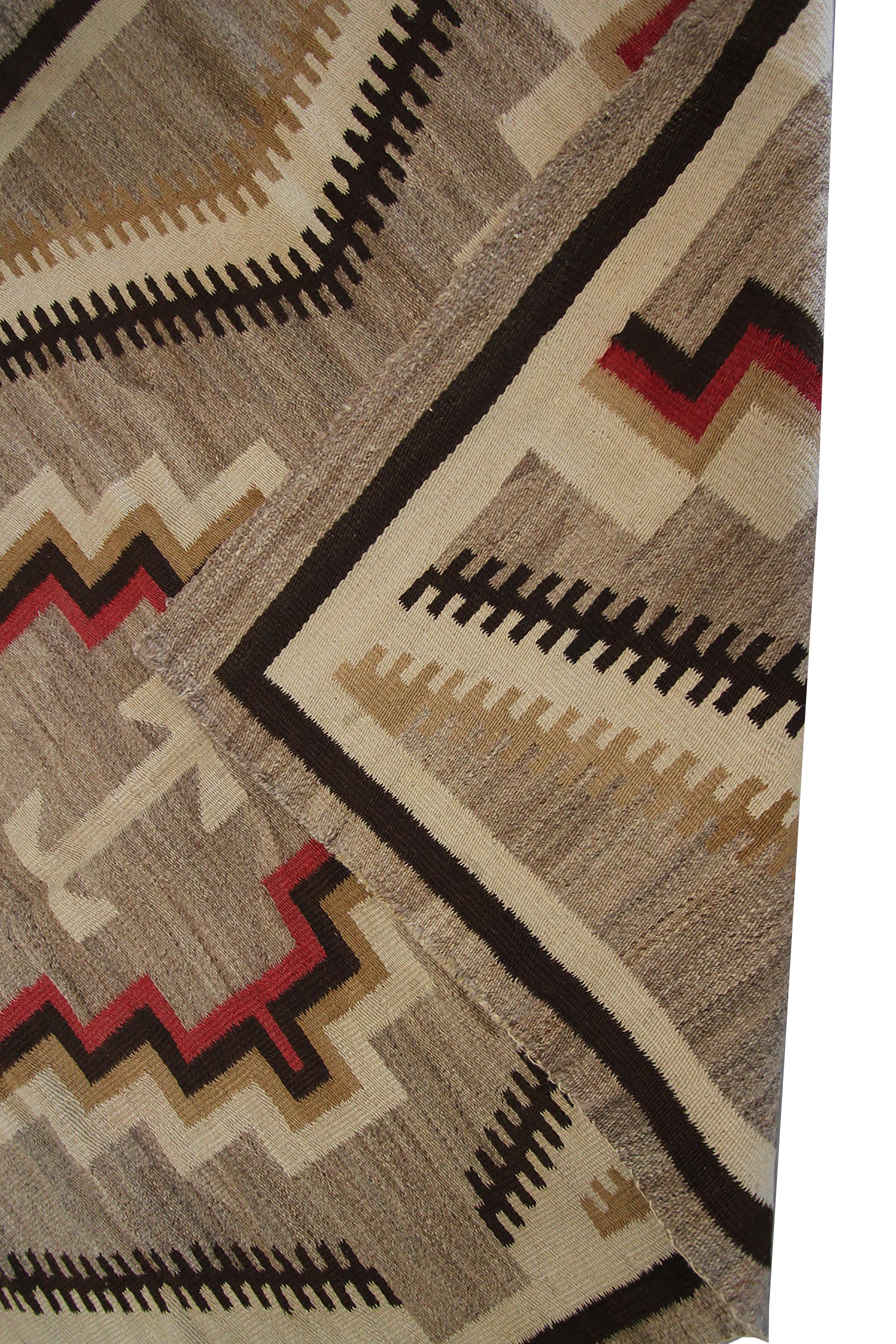 Antique Navajo Rug Rare Folk Rug Geometric Handmade Wool Beige 1920 In Good Condition In New York, NY