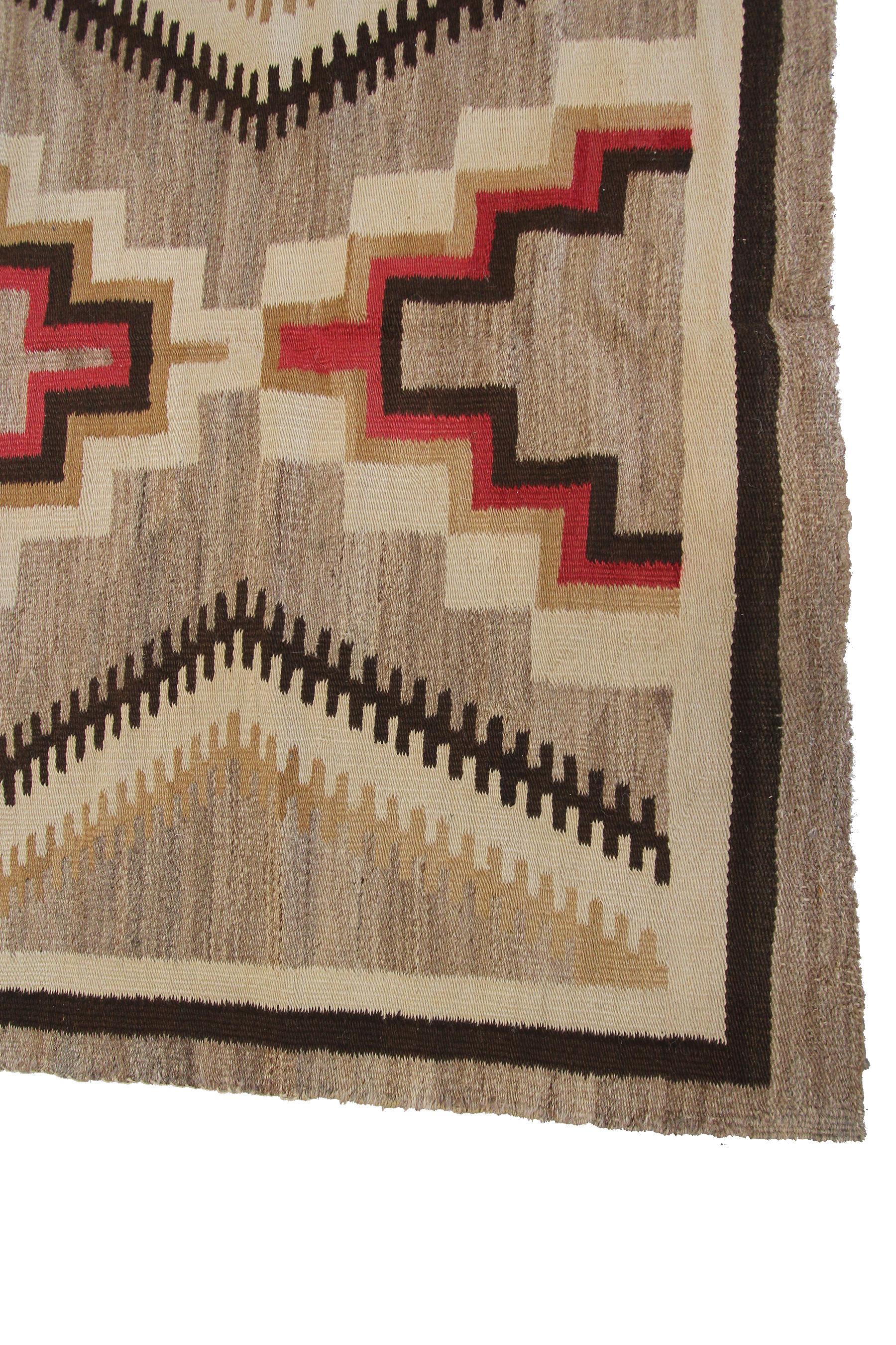 Early 20th Century Antique Navajo Rug Rare Folk Rug Geometric Handmade Wool Beige 1920