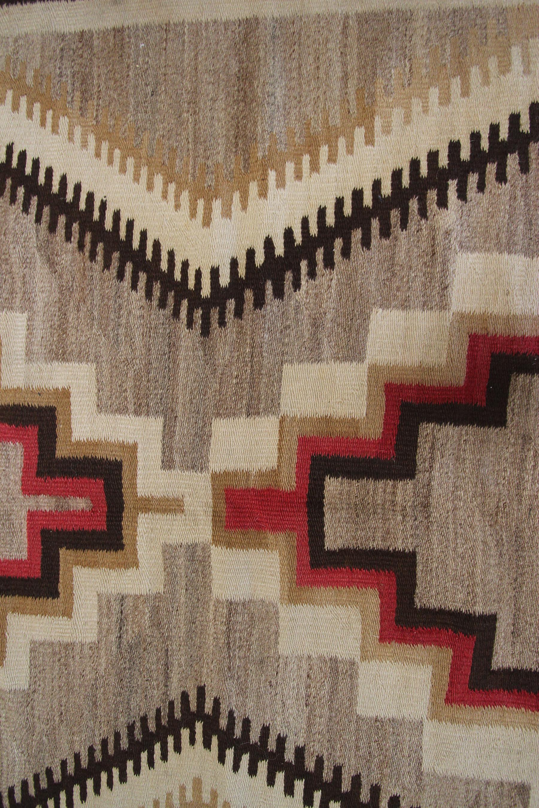 Antique Navajo Rug Rare Folk Rug Geometric Handmade Wool Beige 1920 1