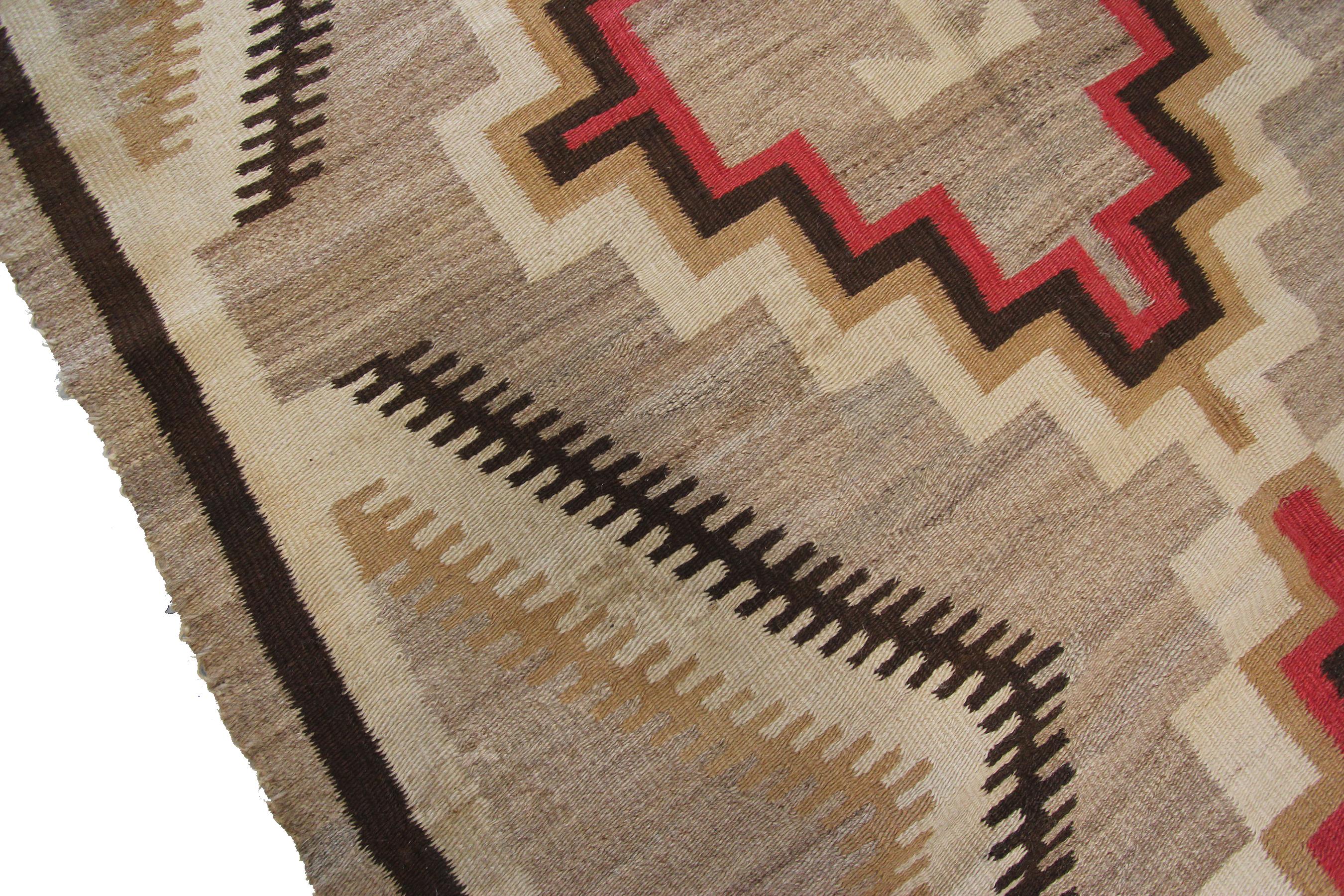 Antique Navajo Rug Rare Folk Rug Geometric Handmade Wool Beige 1920 2